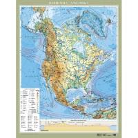 Америка Северная м-б 1:8 000 000. Физическая карта картон на планках
