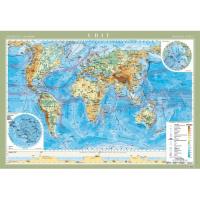 Физическая карта мира м-б 1:22 000 000 картон на планках