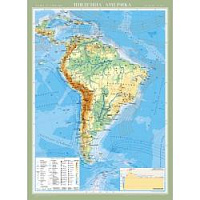 Америка Південна м-б 1:8 000 000. Фізична карта картон на планках