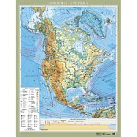 Америка Північна м-б 1:8 000 000. Фізична карта картон на планках